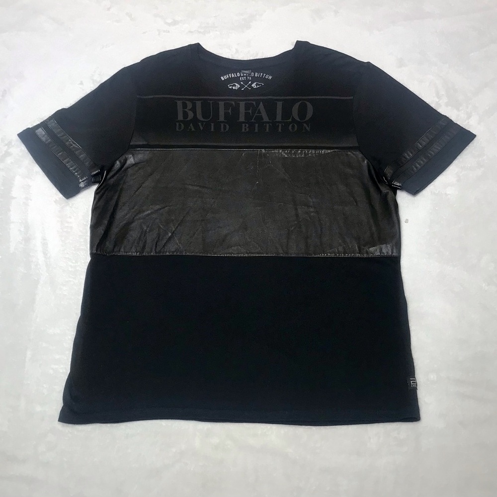 Buffalo David Bitton Men’s Black Short Sleeve Logo Panel T-Shirt